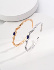 S925 Sterling Silver Blue Gemstone Gold Bracelet