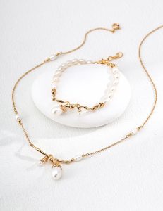 S925 Sterling Silver Pearl Necklace and Bracelet Jewelry Set