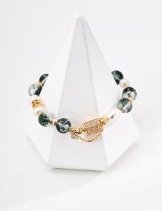 S925 Sterling Silver Green Pearl Crystal Bracelet