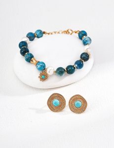 S925 Sterling Silver Blue Earrings and Crystal Bracelet Jewelry Set