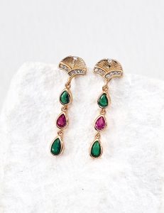S925 Sterling Silver Green Fan-Shaped Earrings