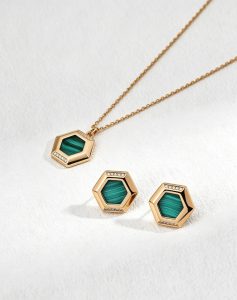 S925 Sterling Silver Green Gemstone Necklace And Ring Jewelry Set
