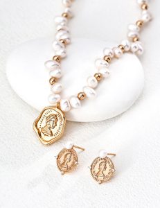 S925 Sterling Silver Vintage Pearl Cameo Jewelry Set,Necklace and Earrings Set