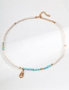 S925 Sterling Silver Turquoise Beaded Pendant Necklace