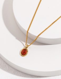 S925 Sterling Silver Red Gemstone Necklace