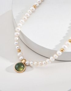 S925 Sterling Silver Green Pearl Necklace