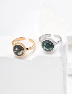 S925 Sterling Silver Natural Green Stone Ring