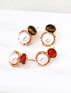 S925 Sterling Silver Vintage Red Stud Earrings for Women