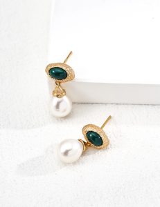 S925 Sterling Silver Vintage Green Oval Stud Earrings for Women