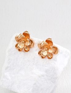 S925 Sterling Silver Gold Floral Stud Earrings for Women