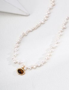 S925 Sterling Silver Baroque Agate Pendant Necklace