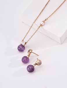 S925 Sterling Silver Gold Plated Crystal Gemstone Matching Jewelry Set