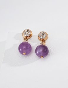 S925 Silver Purple Crystal Stud Dangle Earrings for Women