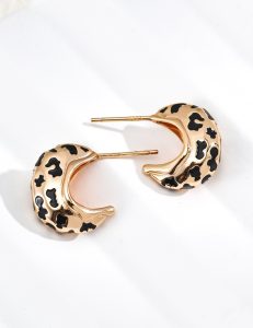 S925 Sterling Silver Leopard Print C Hoop Earrings for Women